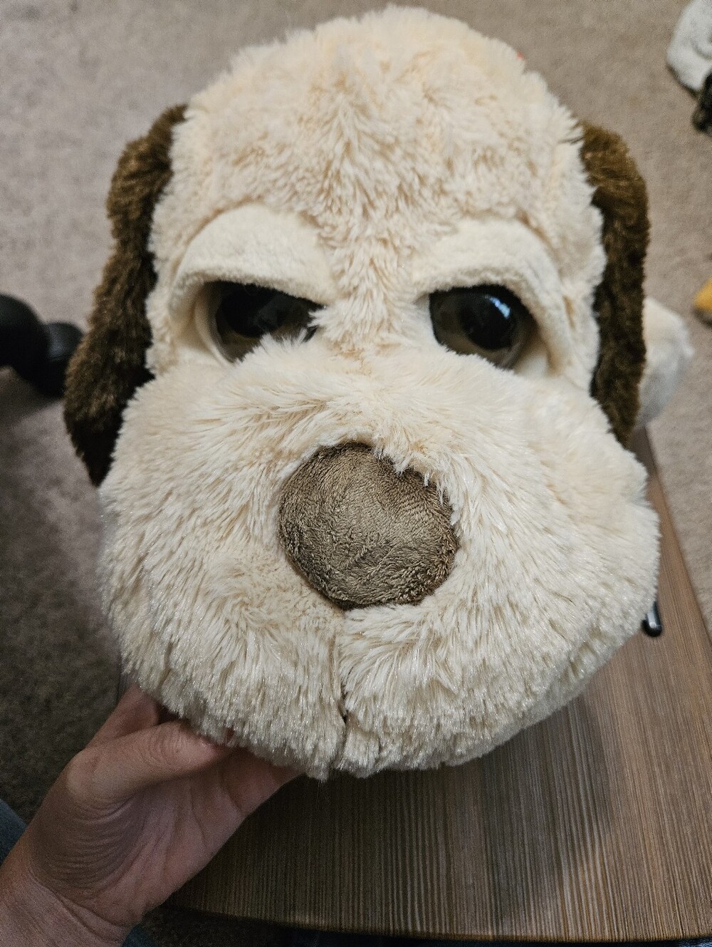 Plush Cream and Brown Dog Stuffed Animal Toy with Red Bow